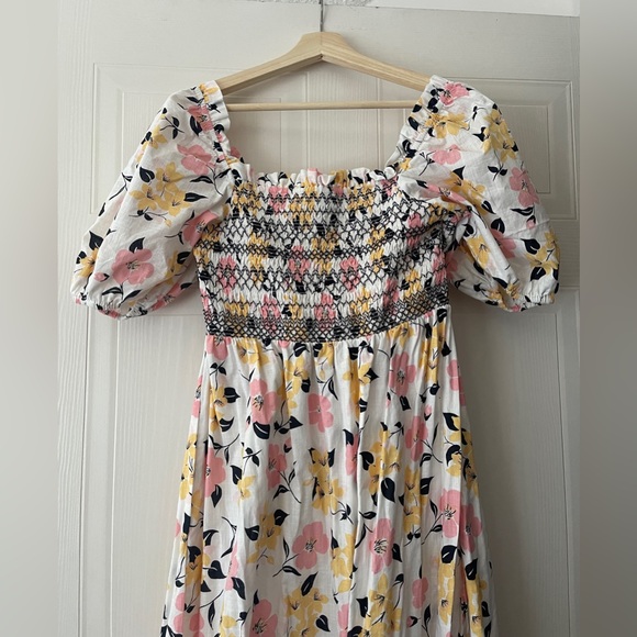 Kate Spade New York Lily Blooms Smocked Multi Floral Pastel Midi Dress - Picture 9 of 15